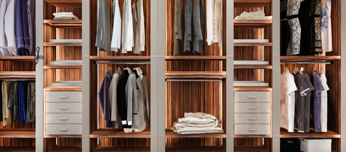 3d rendering minimal scandinavian wood walk in closet with wardrobe